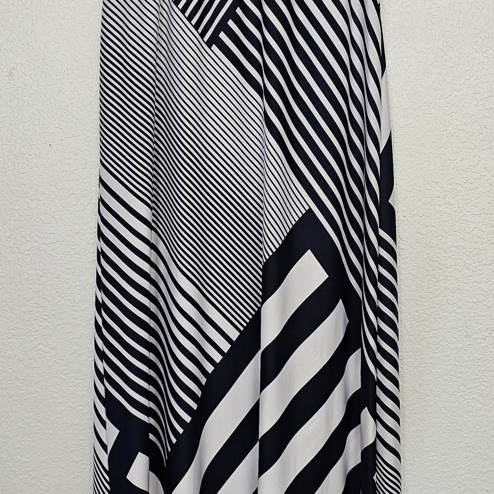 Navy and White Geometric Stripe Maxi Dress